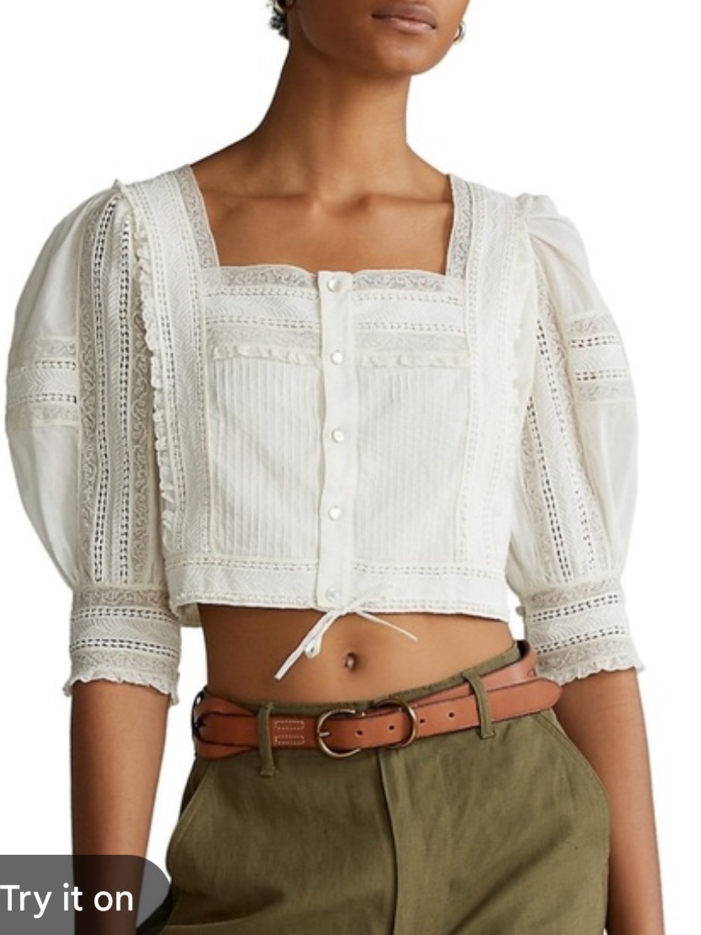 Polo Ralph Lauren Cropped lace trim blouse size 2